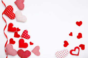 Valentine hearts on white wooden table
