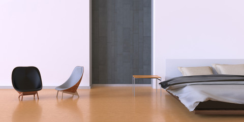 Bedroom minimal Art modern and minimalist bedroom on a relaxing day- 3d rendering