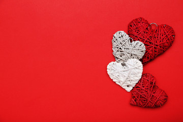 Valentine hearts on red background