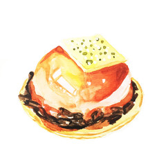 piece of orange cake on a plate isolated on white