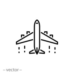 plane icon, aircraft travel linear sign on white background - vector illustration eps10