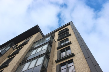 Fototapeta premium Construction of a modern residential building, the final work before the settlement of residents. Final preparations before the completion of the house