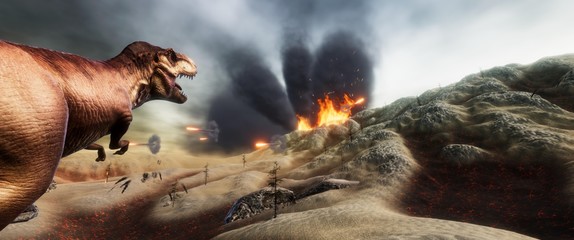 Extremely detailed and realistic high resolution 3d illustration of a T-Rex during the Dinosaur Extinction © Sasa Kadrijevic