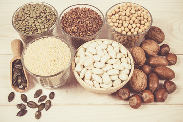 Food products containing protein of vegetable origin.