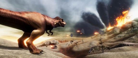 Extremely detailed and realistic high resolution 3d illustration of a T-Rex during the Dinosaur Extinction © Sasa Kadrijevic
