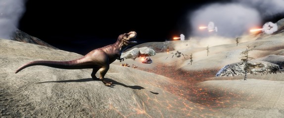 Extremely detailed and realistic high resolution 3d illustration of a T-Rex during the Dinosaur Extinction © Sasa Kadrijevic