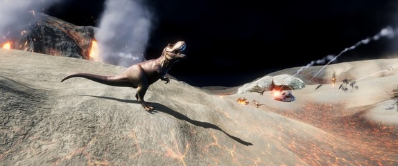 Extremely detailed and realistic high resolution 3d illustration of a T-Rex during the Dinosaur Extinction © Sasa Kadrijevic