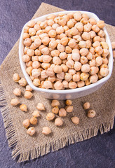 Chickpeas - legume seeds with a high content of vegetable protein. Conception of healthy eating.