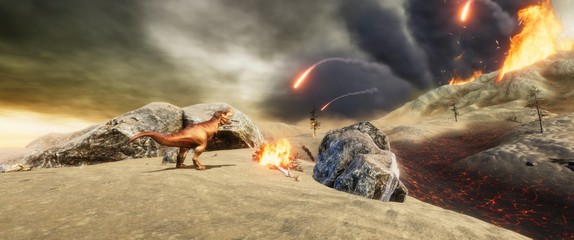 Extremely detailed and realistic high resolution 3d illustration of a T-Rex during the Dinosaur Extinction © Sasa Kadrijevic