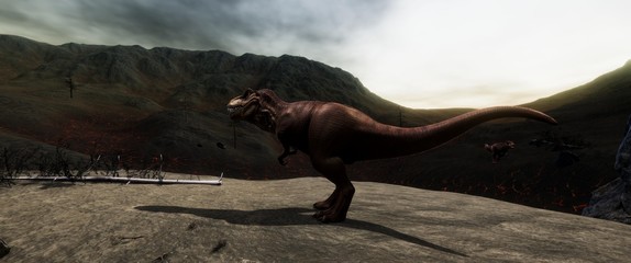 Extremely detailed and realistic high resolution 3d illustration of a T-Rex during the Dinosaur Extinction © Sasa Kadrijevic