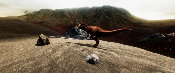 Extremely detailed and realistic high resolution 3d illustration of a T-Rex during the Dinosaur Extinction © Sasa Kadrijevic