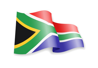 South Africa flag in the wind. Flag on white background. Vector illustration
