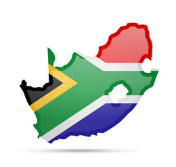 South Africa flag and outline of the country on a white background. Vector illustration.