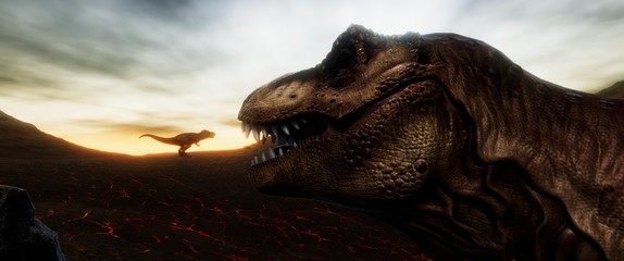 Extremely detailed and realistic high resolution 3d illustration of a T-Rex during the Dinosaur Extinction © Sasa Kadrijevic