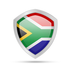 Fototapeta premium Shield with South Africa flag on white background. Vector illustration.