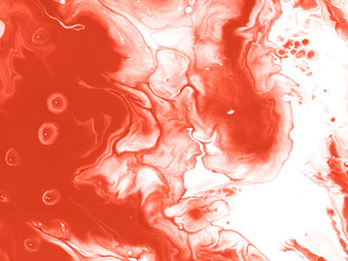 Creative abstract painting in Living Coral color.