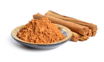 Cinnamon sticks from Sri Lanka isolated on white background