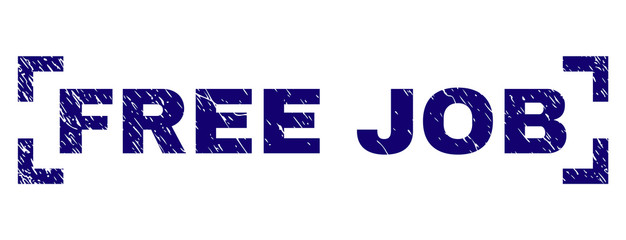 FREE JOB tag seal imprint with grunge texture. Text tag is placed inside corners. Blue vector rubber print of FREE JOB with dirty texture.