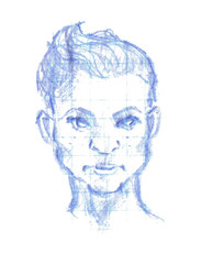 The man with a cool hairstyle. Sketch drawn Portrait. Sketchbook page.