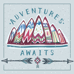 Mountains and  Lets Go on an Adventures inspirational lettering