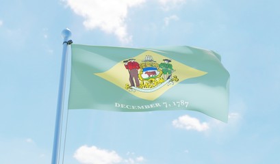 Delaware (USA) flag waving against blue sky. 3d image