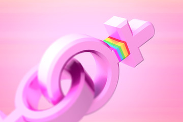 Set of gender symbols with LGBT flag. Idea and leadership concep. 3d illustration.