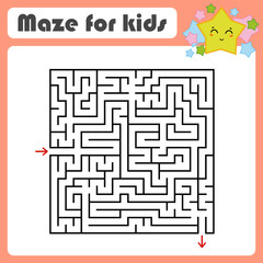Abstract square maze. Kids worksheets. Activity page. Game puzzle for children. Cute cartoon star. Labyrinth conundrum. Vector illustration.