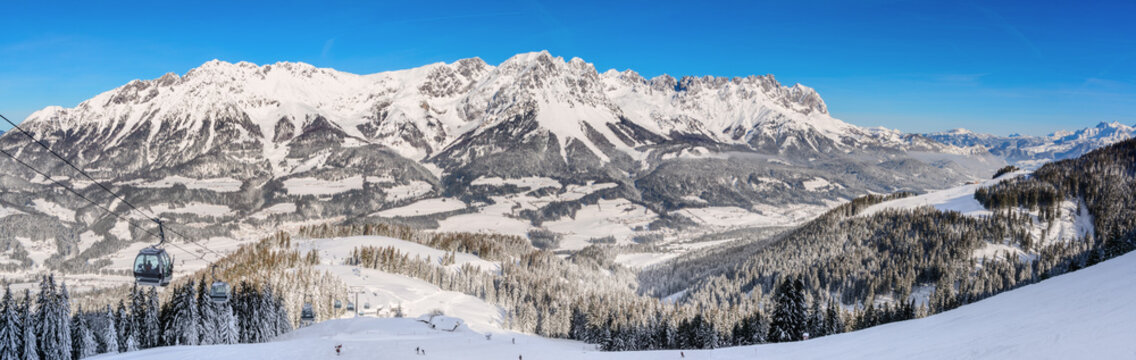 Panorama Wilder Kaiser im Winter, Skigebiet Skiwelt, Ellmau, Tirol