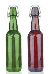 Two beer bottles isolated on white background