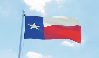 Texas (USA) flag waving against blue sky. 3d image