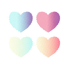 Halftone Hearts decorative elements set. Bright gradient Heart symbol on white backdrop. Valentine Day web icon.