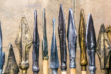 Spearheads in a medieval market in Pamplona, Spain.