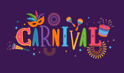 Brazilian Carnival, music festival, masquerade flyer, vector design