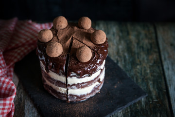 Tasty chocolate cake made with dark beer