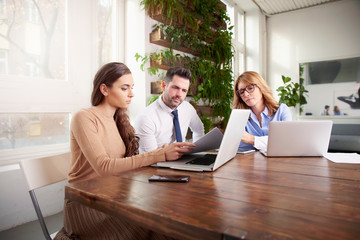 Group of business people using laptop while working in the office