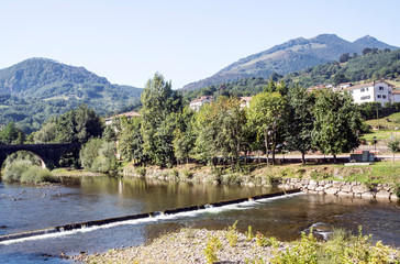 River in the Pyrenees mountains in Navarre in a cloudy day