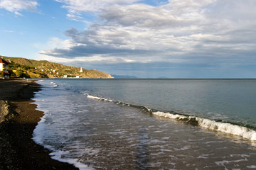 sea coast with washing waves
