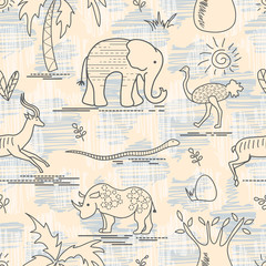 African animals and plants. Safari animals seamless pattern