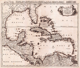 Obraz premium 1696, Danckerts Map of Florida, the West Indies, and the Caribbean