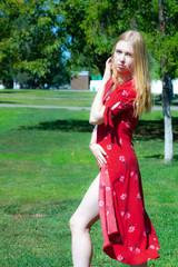 Fototapeta premium Full length portrait of a beautiful girl