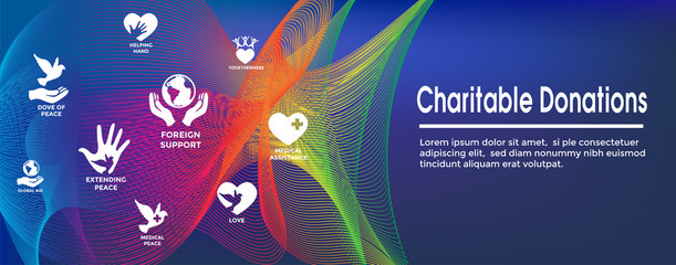 Charitable Giving & Donations Header Banner and Icon set - obrazy, fototapety, plakaty