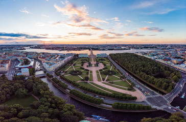05 august 2018, SAINT-PETERSBURG Russia: beautiful Top view of historic city centre St. Petersburg an the field of Mars, summer garden and the Neva river from the air, on a Sunny summer day.