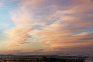 Sonnenaufgang beim grossen Geysir, Island
