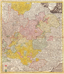 1720, Homann Map of Franconia, Germany, Bavaria, Bamberg, Würtzburg, Nuremberg