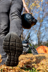Motorcycle  parked  next to tent