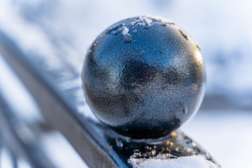 Closeup Details of the Metal Bridge in the Park on Sunny Winter Day