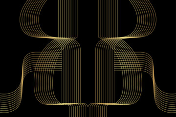 Abstract background pattern made with curvy lines in black and gold colors. Decorative vector art.
