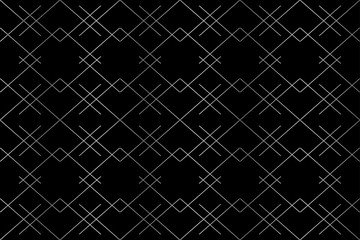 Seamless, abstract background pattern made with thin lines forming rhombus shapes in black and silver colors. Decorative vector art.