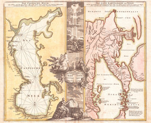 Fototapeta premium 1725, Homann Map of the Caspian Sea and Kamchatka, as Yedso