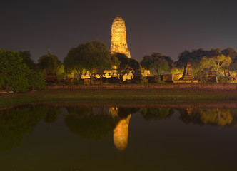 Wat Phra Ram Temple at night in Ayuthaya